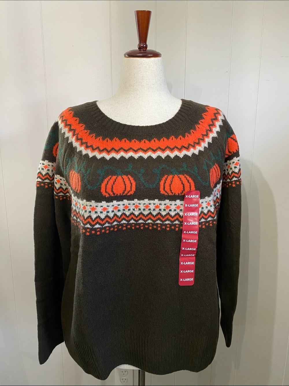 Vince Camuto Brown Sweater with Orange and Cream Accents